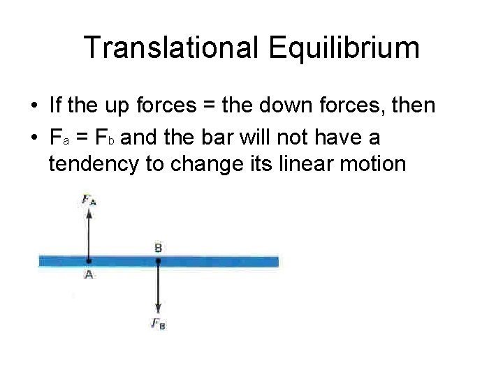 Translational Equilibrium • If the up forces = the down forces, then • Fa