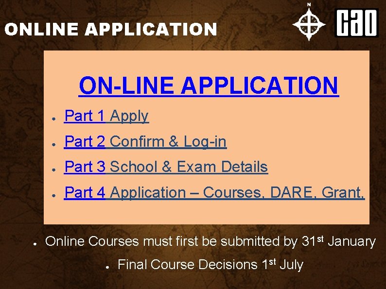 ONLINE APPLICATION ON-LINE APPLICATION ● ● Part 1 Apply ● Part 2 Confirm &