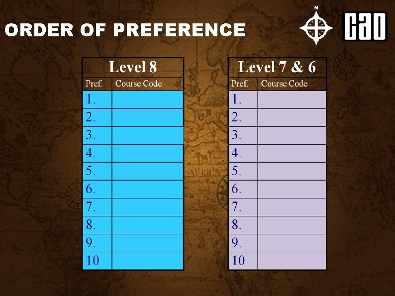 ORDER OF PREFERENCE 