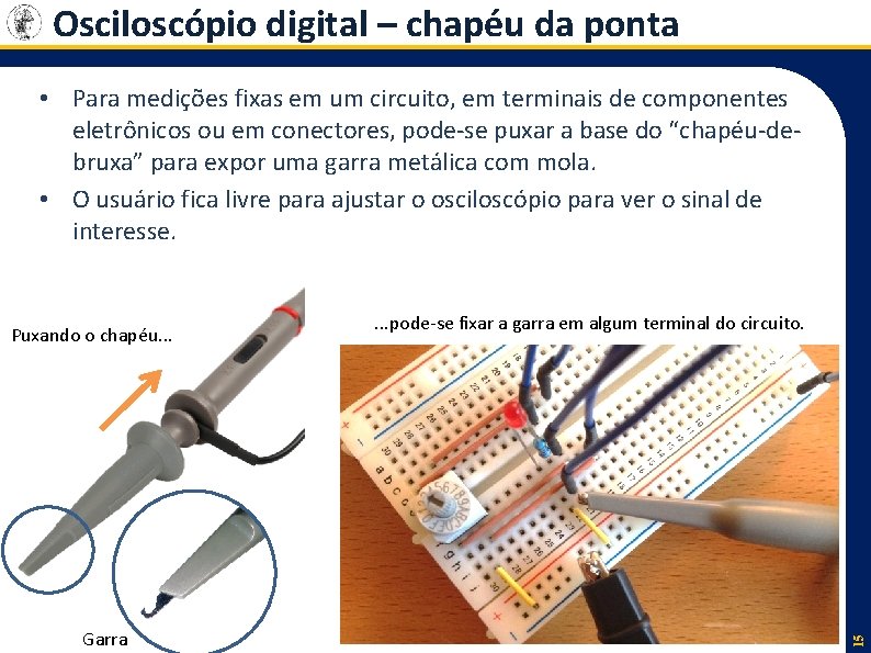 Osciloscópio digital – chapéu da ponta • Para medições fixas em um circuito, em