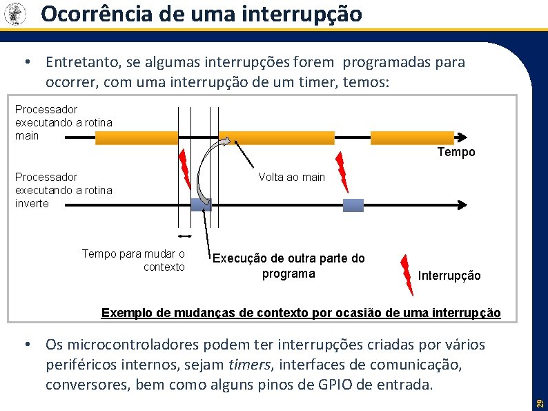 Ocorrência de uma interrupção • Entretanto, se algumas interrupções forem programadas para ocorrer, com