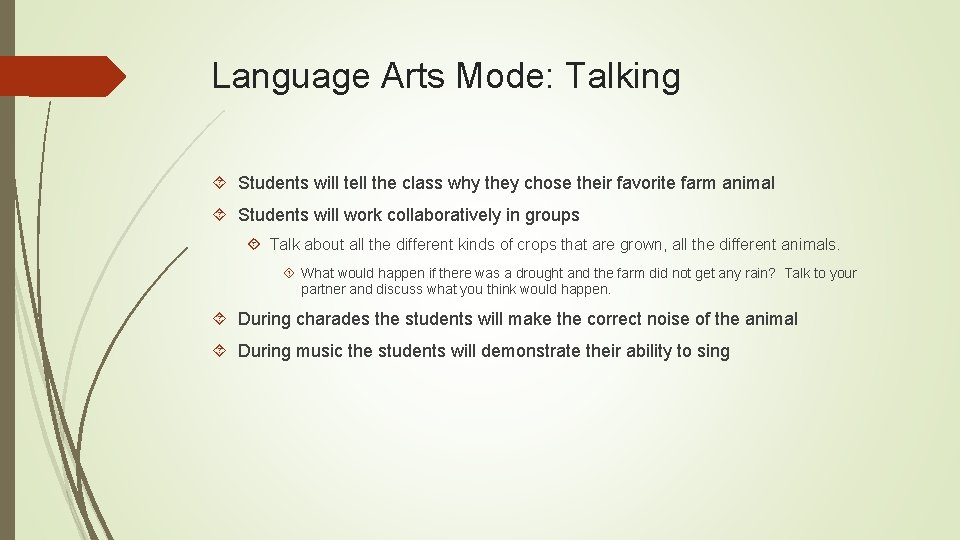Language Arts Mode: Talking Students will tell the class why they chose their favorite Language Arts Mode: Talking Students will tell the class why they chose their favorite