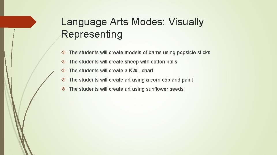 Language Arts Modes: Visually Representing The students will create models of barns using popsicle Language Arts Modes: Visually Representing The students will create models of barns using popsicle
