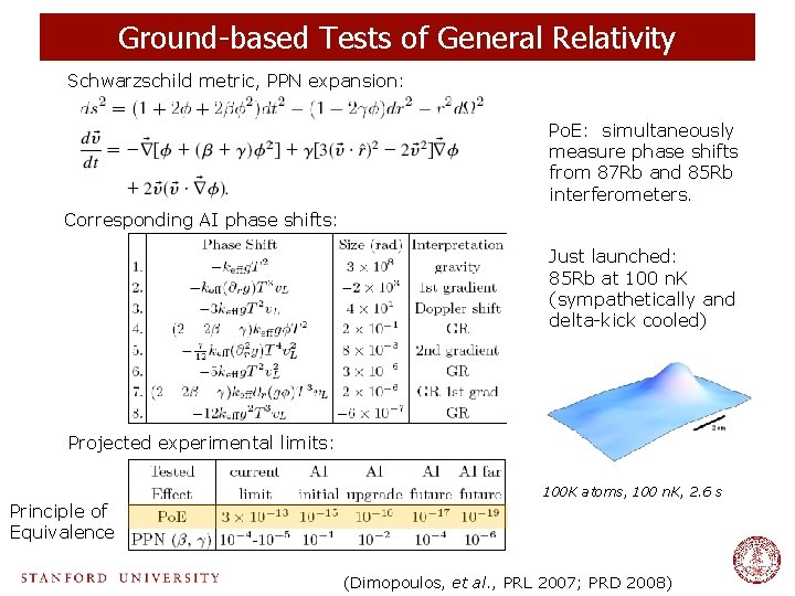 Ground-based Tests of General Relativity Schwarzschild metric, PPN expansion: Po. E: simultaneously measure phase
