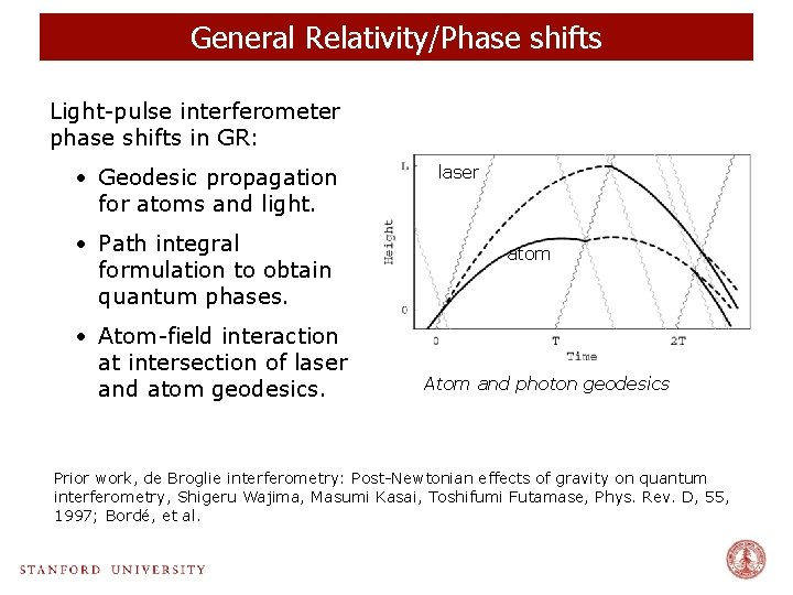 General Relativity/Phase shifts Light-pulse interferometer phase shifts in GR: • Geodesic propagation for atoms