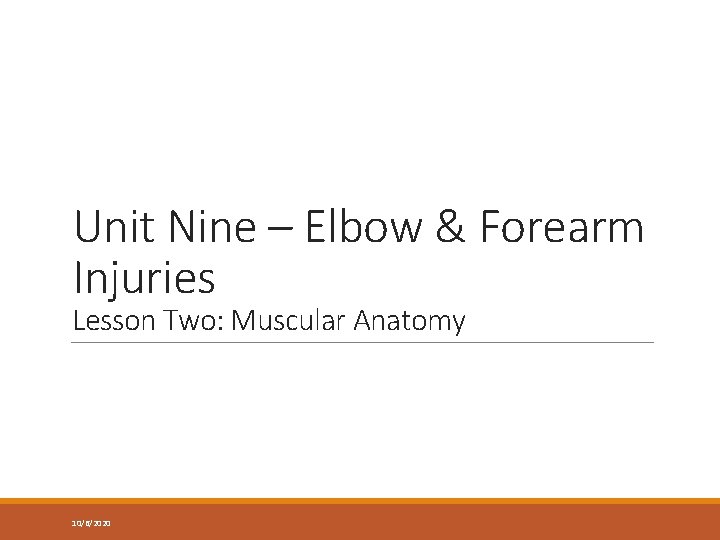 Unit Nine – Elbow & Forearm Injuries Lesson Two: Muscular Anatomy 10/6/2020 