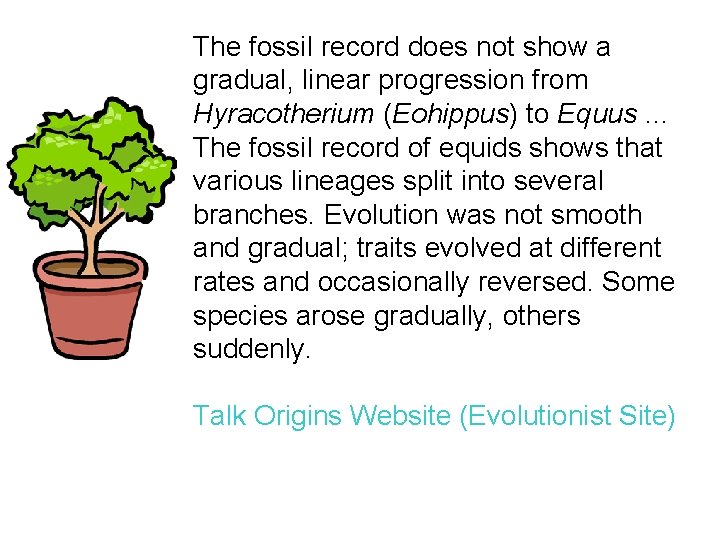 The fossil record does not show a gradual, linear progression from Hyracotherium (Eohippus) to