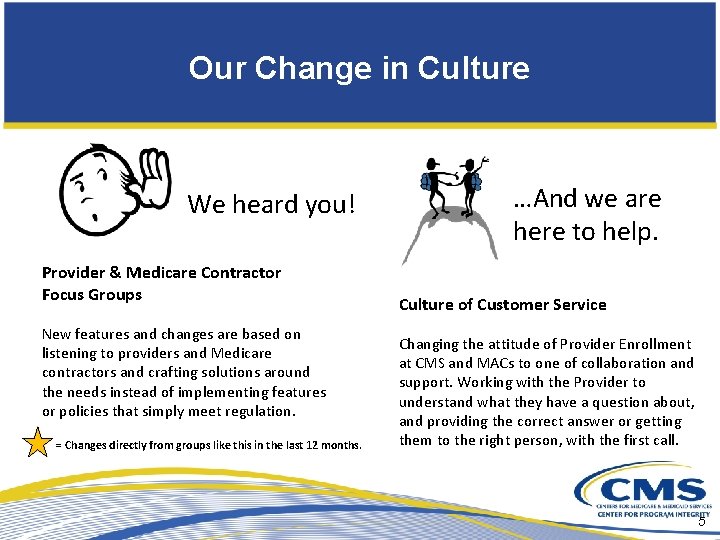 Our Change in Culture We heard you! Provider & Medicare Contractor Focus Groups New