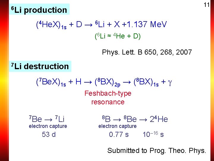 6 Li 11 production (4 He. X)1 s + D → 6 Li +