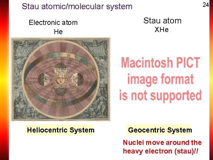 24 Stau atomic/molecular system Electronic atom He Heliocentric System Stau atom XHe Geocentric System