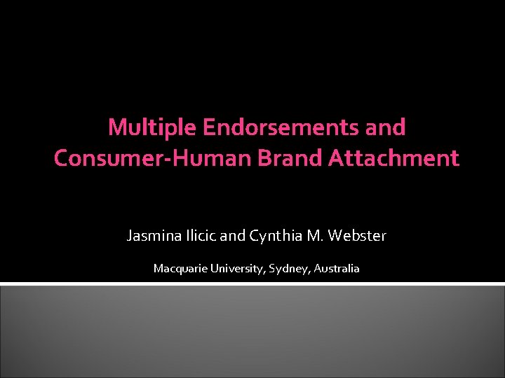 Multiple Endorsements and Consumer-Human Brand Attachment Jasmina Ilicic and Cynthia M. Webster Macquarie University,