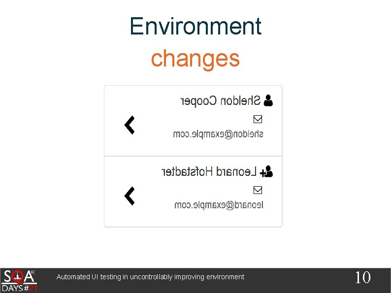 Environment changes Automated UI testing in uncontrollably improving environment 10 