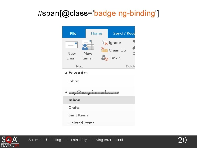 //span[@class='badge ng-binding'] Automated UI testing in uncontrollably improving environment 20 