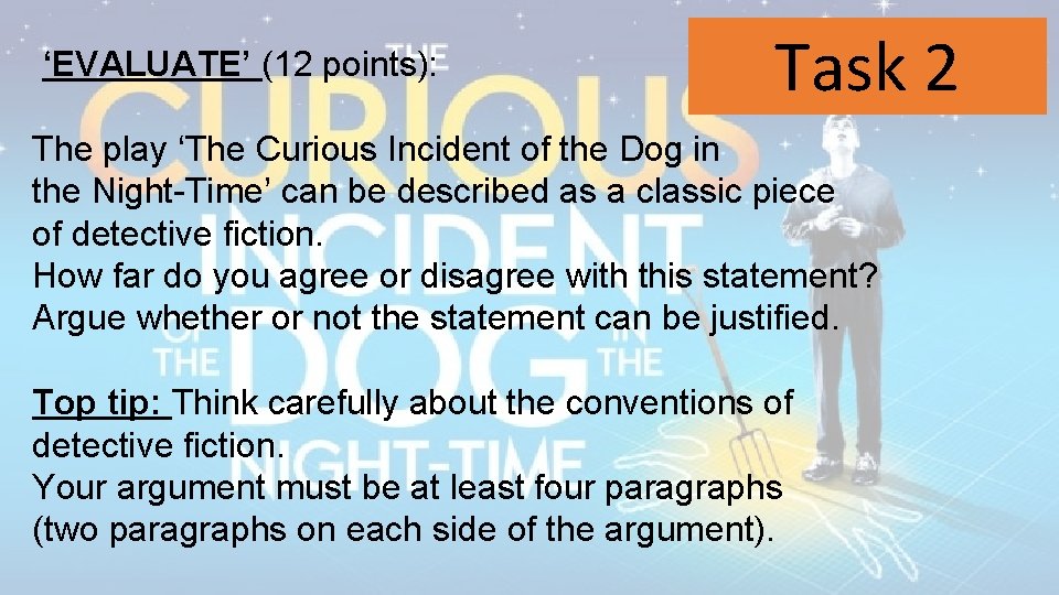 ‘EVALUATE’ (12 points): Task 2 The play ‘The Curious Incident of the Dog in
