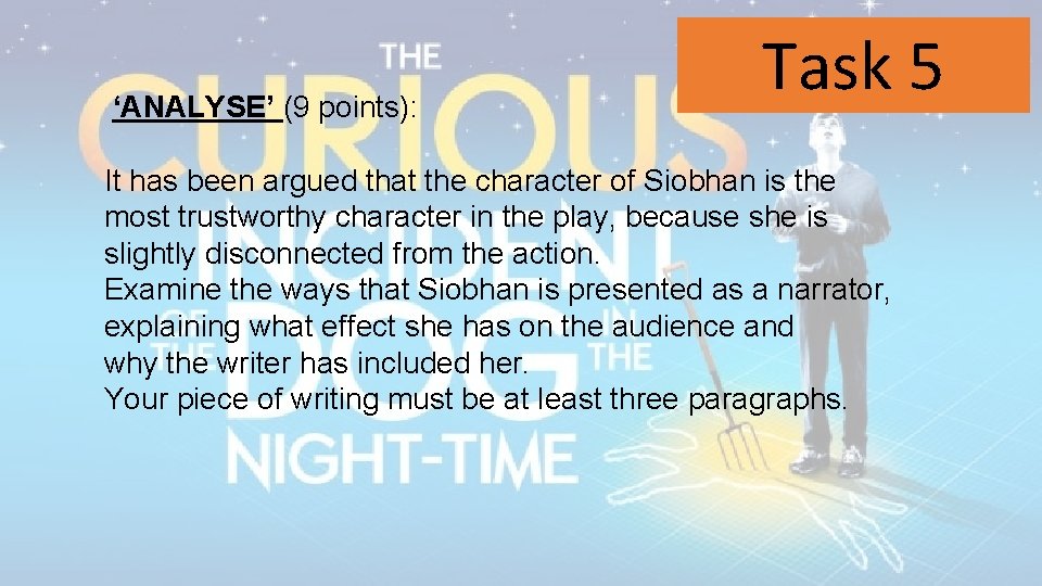 ‘ANALYSE’ (9 points): Task 5 It has been argued that the character of Siobhan