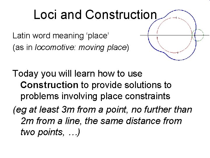 Loci and Construction Latin word meaning ‘place’ (as in locomotive: moving place) Today you