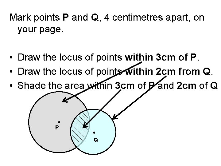 Mark points P and Q, 4 centimetres apart, on your page. • Draw the