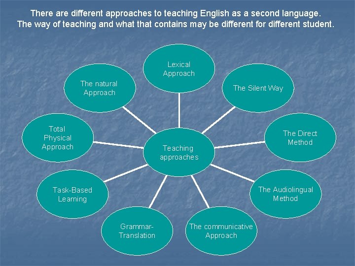 There are different approaches to teaching English as a second language. The way of