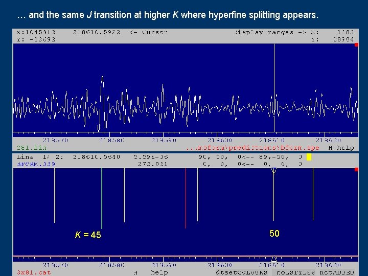 … and the same J transition at higher K where hyperfine splitting appears. K