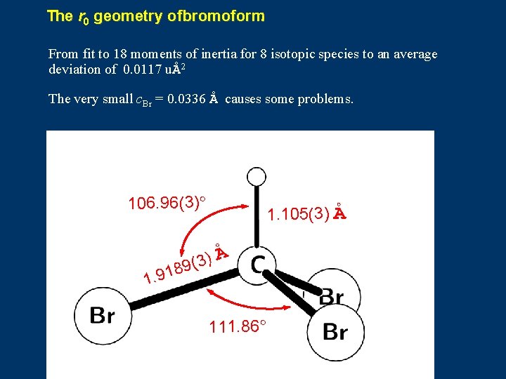 The r 0 geometry of bromoform: From fit to 18 moments of inertia for