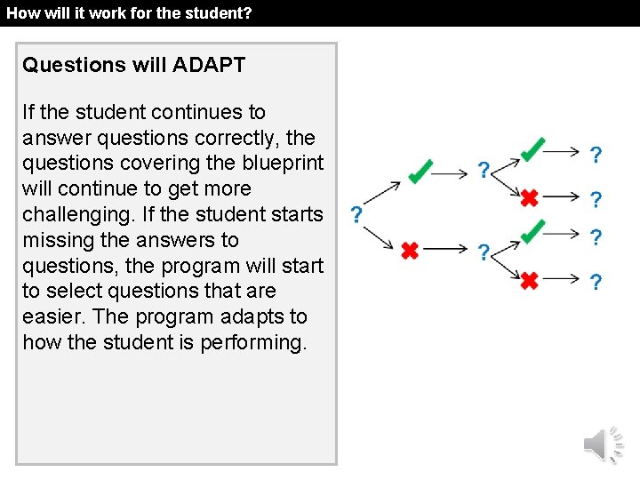 How will it work for the student? Questions will ADAPT If the student continues