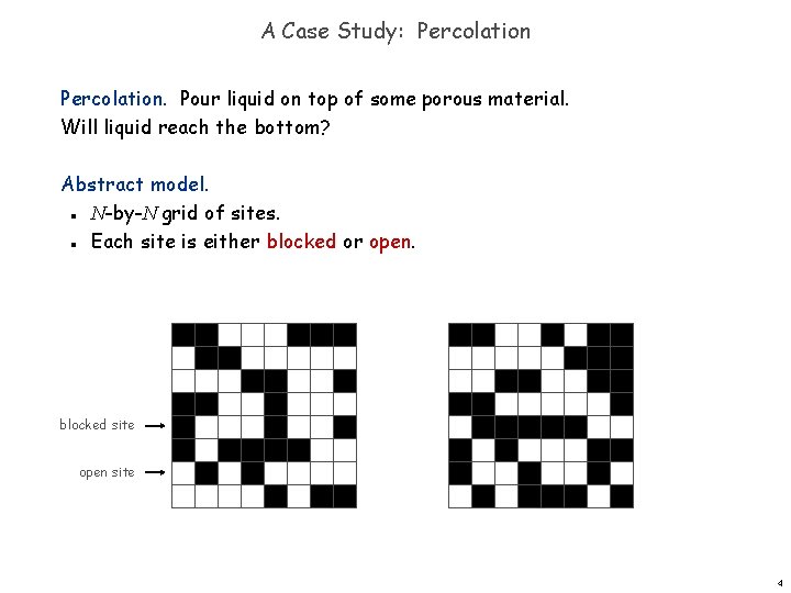 A Case Study: Percolation. Pour liquid on top of some porous material. Will liquid