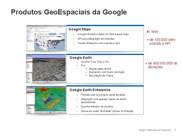 Produtos Geo. Espaciais da Google Maps • Solução Hosted solution for Web based maps