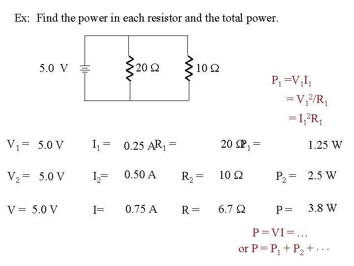 Ex: Find the power in each resistor and the total power. 20 W 5.