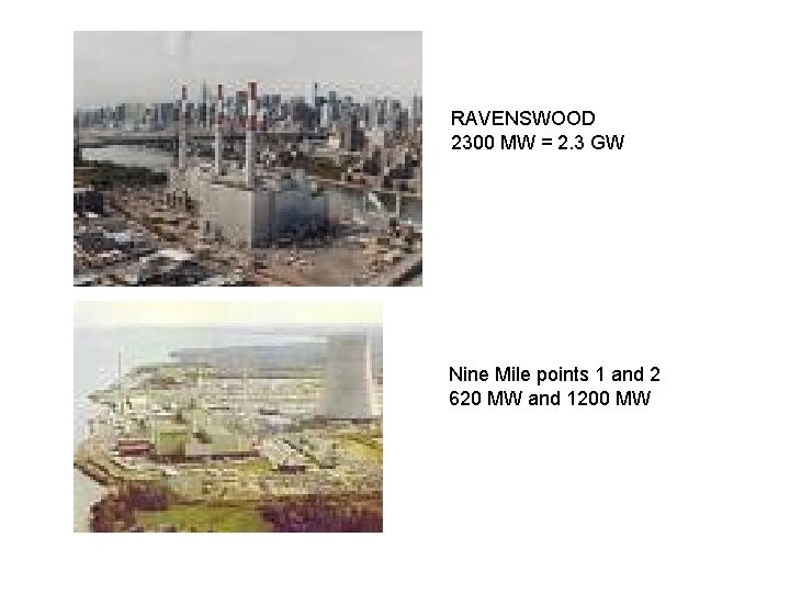 RAVENSWOOD 2300 MW = 2. 3 GW Nine Mile points 1 and 2 620