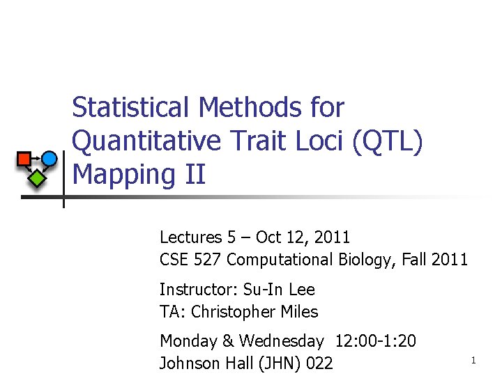 Statistical Methods for Quantitative Trait Loci (QTL) Mapping II Lectures 5 – Oct 12,