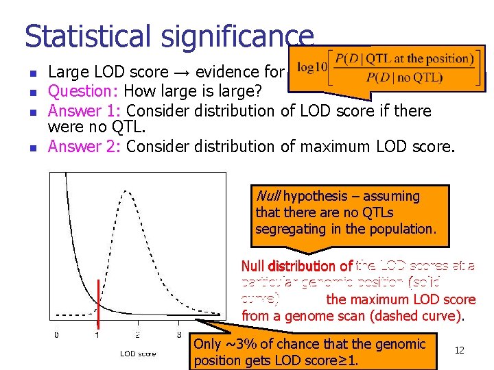 Statistical significance n n Large LOD score → evidence for QTL Question: How large