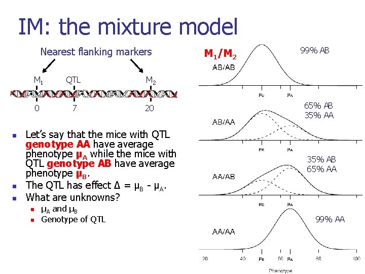 IM: the mixture model Nearest flanking markers n n n M 1 QTL M