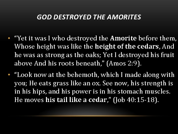 GOD DESTROYED THE AMORITES • “Yet it was I who destroyed the Amorite before