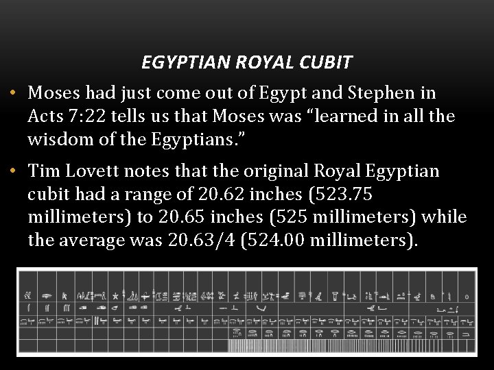 EGYPTIAN ROYAL CUBIT • Moses had just come out of Egypt and Stephen in