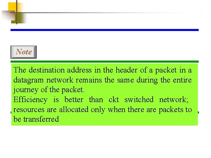 Note The destination address in the header of a packet in a datagram network
