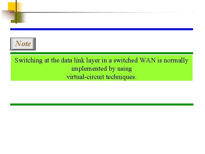 Note Switching at the data link layer in a switched WAN is normally implemented