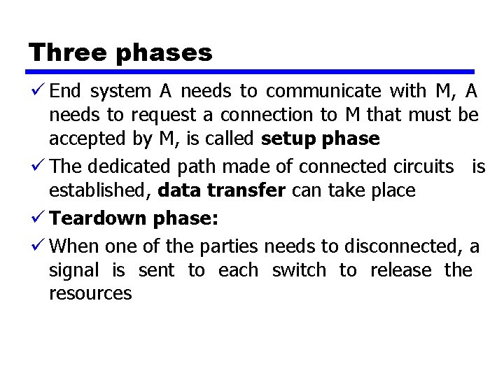 Three phases End system A needs to communicate with M, A needs to request