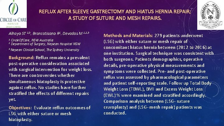 REFLUX AFTER SLEEVE GASTRECTOMY AND HIATUS HERNIA REPAIR; A STUDY OF SUTURE AND MESH