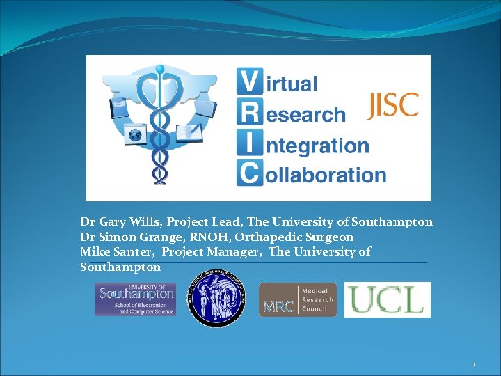 Dr Gary Wills, Project Lead, The University of Southampton Dr Simon Grange, RNOH, Orthapedic