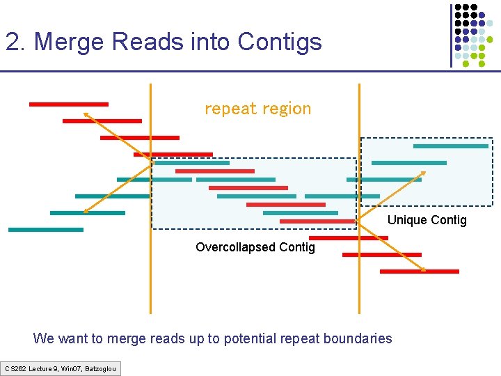 2. Merge Reads into Contigs repeat region Unique Contig Overcollapsed Contig We want to 2. Merge Reads into Contigs repeat region Unique Contig Overcollapsed Contig We want to