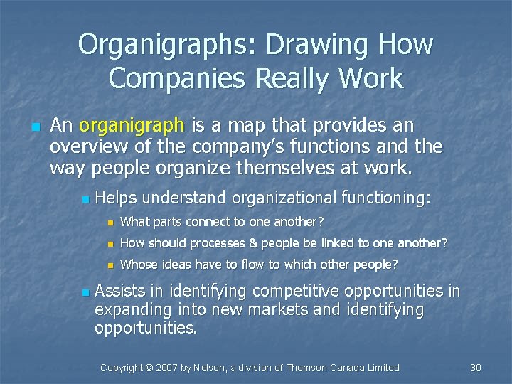 Organigraphs: Drawing How Companies Really Work n An organigraph is a map that provides