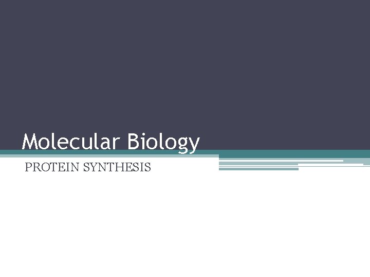 Molecular Biology PROTEIN SYNTHESIS Proteins DNA codes for