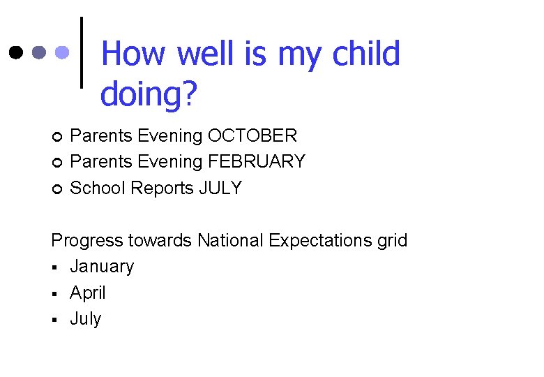 How well is my child doing? ¢ ¢ ¢ Parents Evening OCTOBER Parents Evening