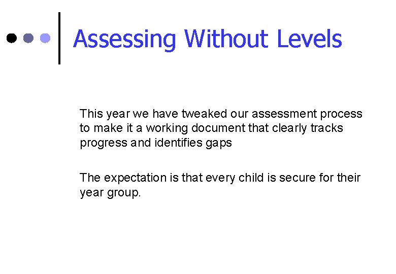 Assessing Without Levels This year we have tweaked our assessment process to make it