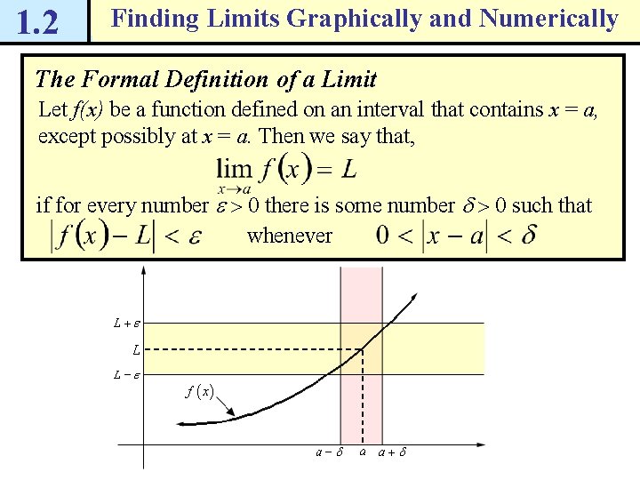 1. 2 Finding Limits Graphically and Numerically The Formal Definition of a Limit Let