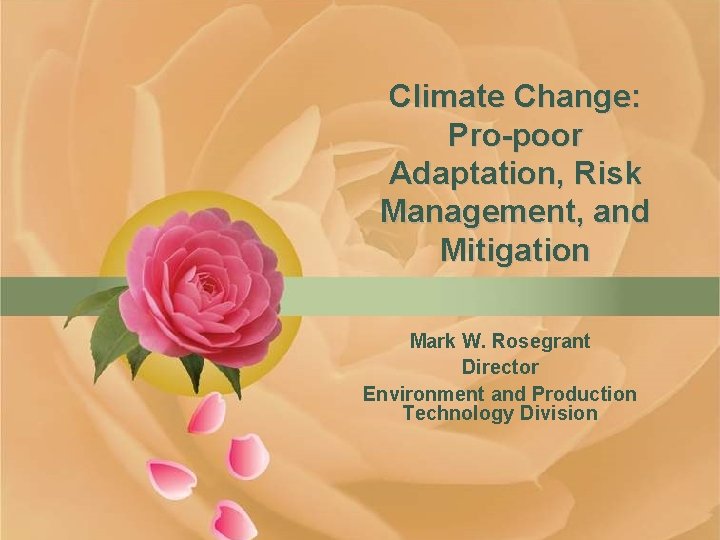 Climate Change: Pro-poor Adaptation, Risk Management, and Mitigation Mark W. Rosegrant Director Environment and