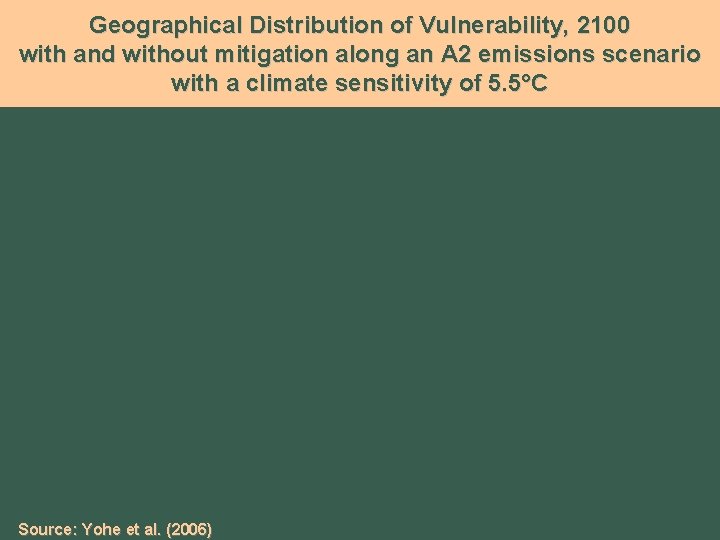 Geographical Distribution of Vulnerability, 2100 with and without mitigation along an A 2 emissions