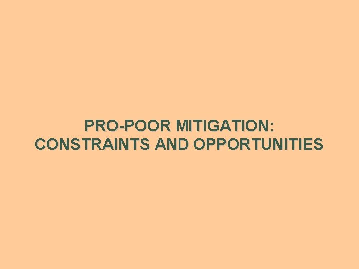 PRO-POOR MITIGATION: CONSTRAINTS AND OPPORTUNITIES 