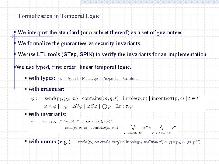 Formalization in Temporal Logic § We interpret the standard (or a subset thereof) as