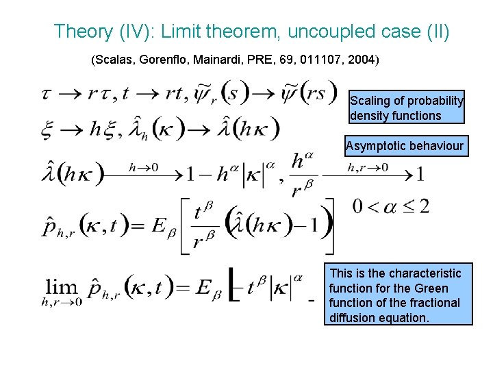 Theory (IV): Limit theorem, uncoupled case (II) (Scalas, Gorenflo, Mainardi, PRE, 69, 011107, 2004)